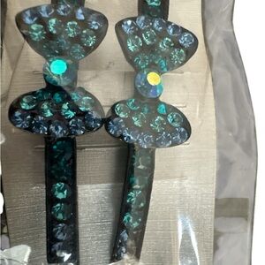 Elegant Aqua and Blue Crystal Hair Clips